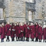 Girl choristers in the snow at Southwell Minster