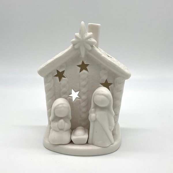 Ceramic House Nativity with tea light (battery)