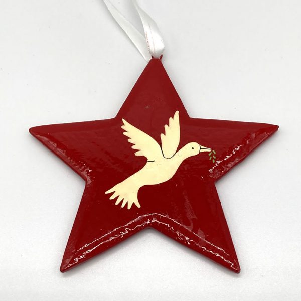 Fair trade hand painted red Star-Dove decoration