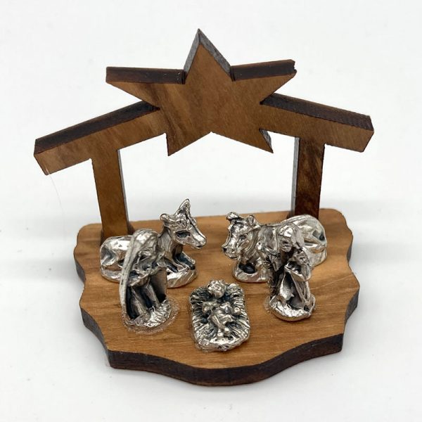 Mini Olive wood Nativity with fixed metal figures