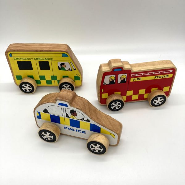 Ambulance, Police Car and Fire Rescue fair trade wooden toys 34