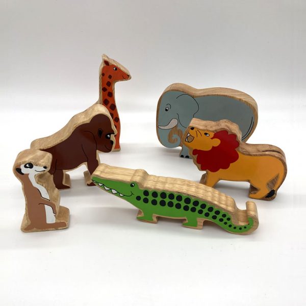 group of exotic animals fair trade wooden toy 44a